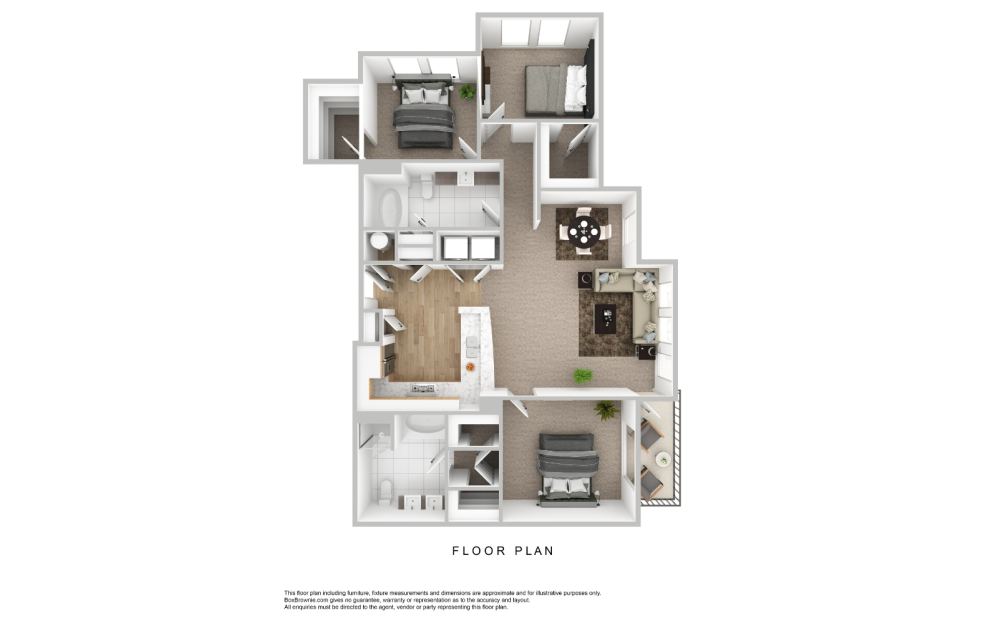 C2 - 3 bedroom floorplan layout with 2 bathrooms and 1340 square feet