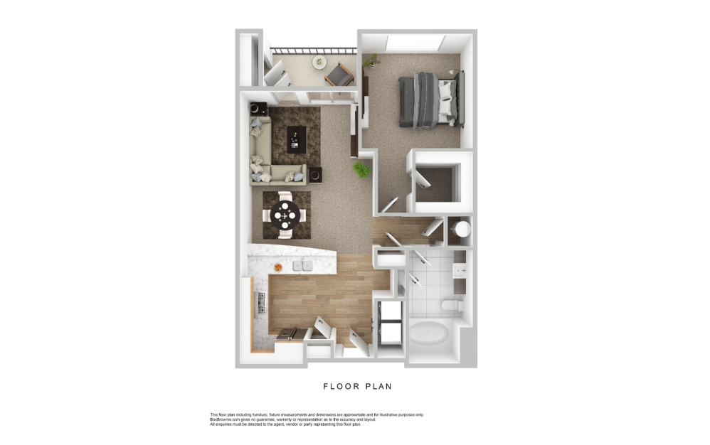 A2 - 1 bedroom floorplan layout with 1 bathroom and 822 square feet