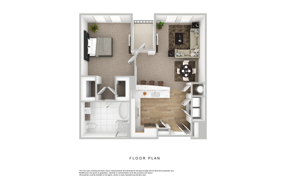 A3 - 1 bedroom floorplan layout with 1 bathroom and 907 square feet