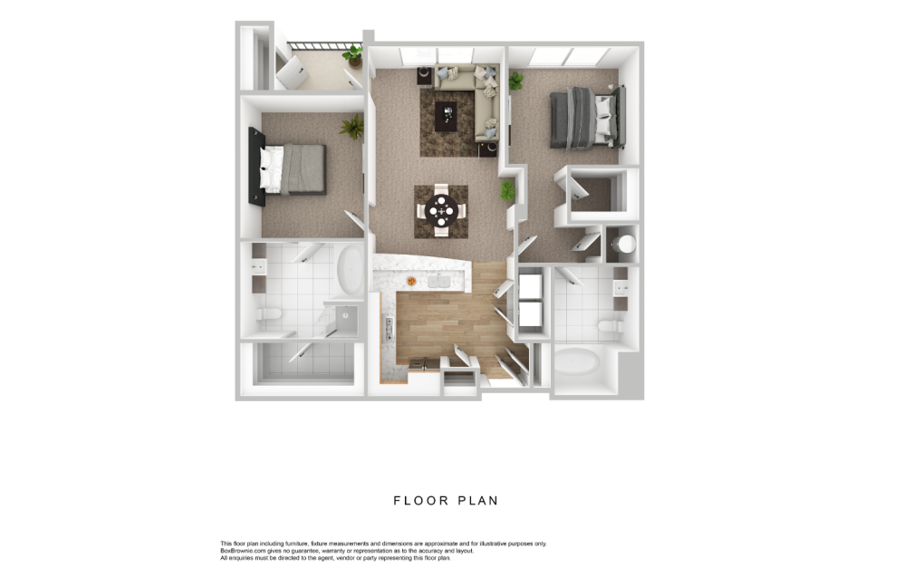 B1 - 2 bedroom floorplan layout with 2 bathrooms and 995 square feet