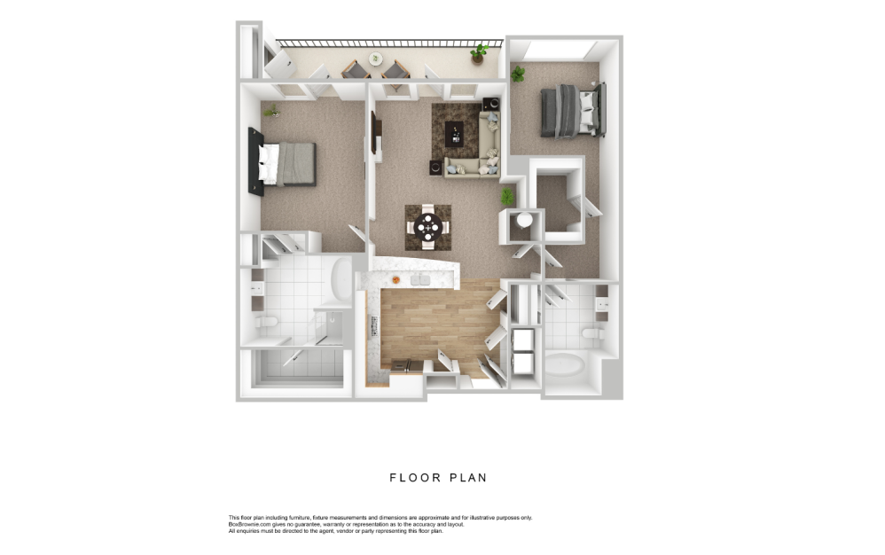 B2 - 2 bedroom floorplan layout with 2 bathrooms and 1141 square feet