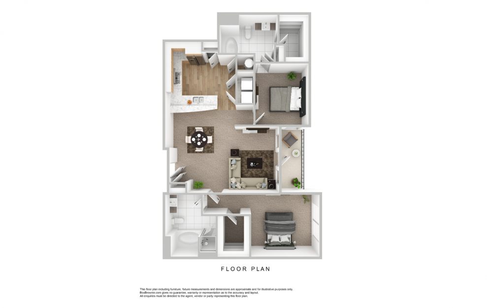 B3 - 2 bedroom floorplan layout with 2 baths and 1151 to 1151 square feet.